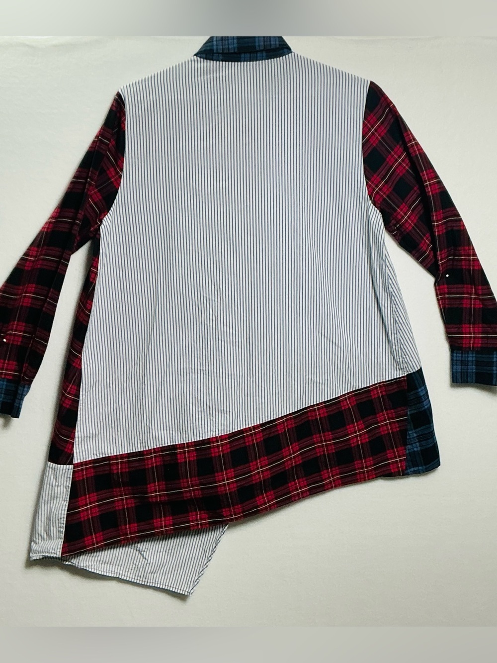 ZARA Mixed Patchwork Plaid & Striped Button Down Shirt - Size M - Picture 3 of 9